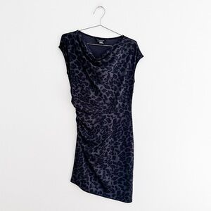 Etcetera Black Leopard Print Draped Knit Midi Dress